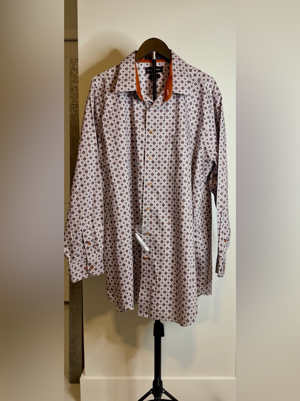 Paul Fredrick Men’s 18 34 Classic Fit Geometric Medallion Print Dress Shirt
